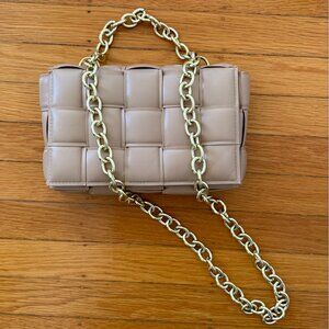 Nude Woven Cassette Style Chain Crossbody Bag